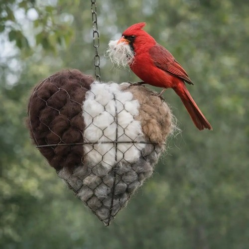 Heart shape cotton wool bird - heart,