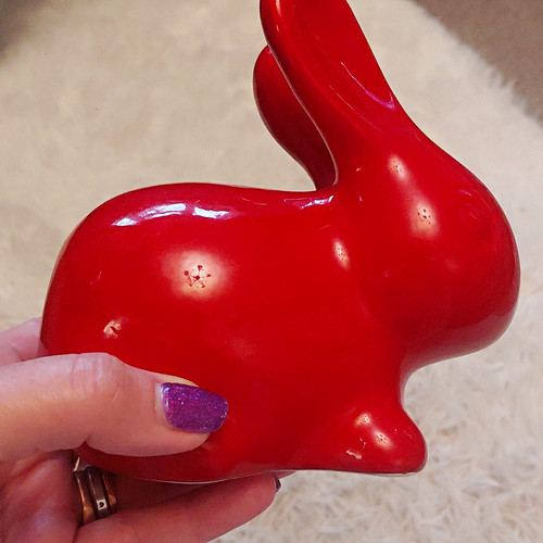 Red glossy ceramic rabbit - glossy,